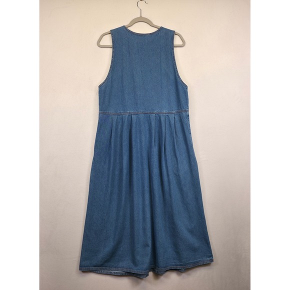 Jane Ashley Denim Dress Women M Blue Floral Embroidered Cottagecore Prairie Midi - Picture 3 of 13